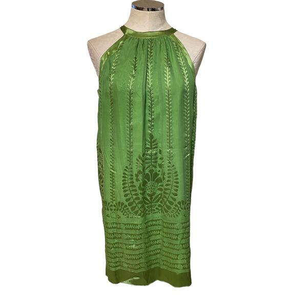 Studio M Silk Green Floral Halter Dress Size Large - Picture 1 of 8